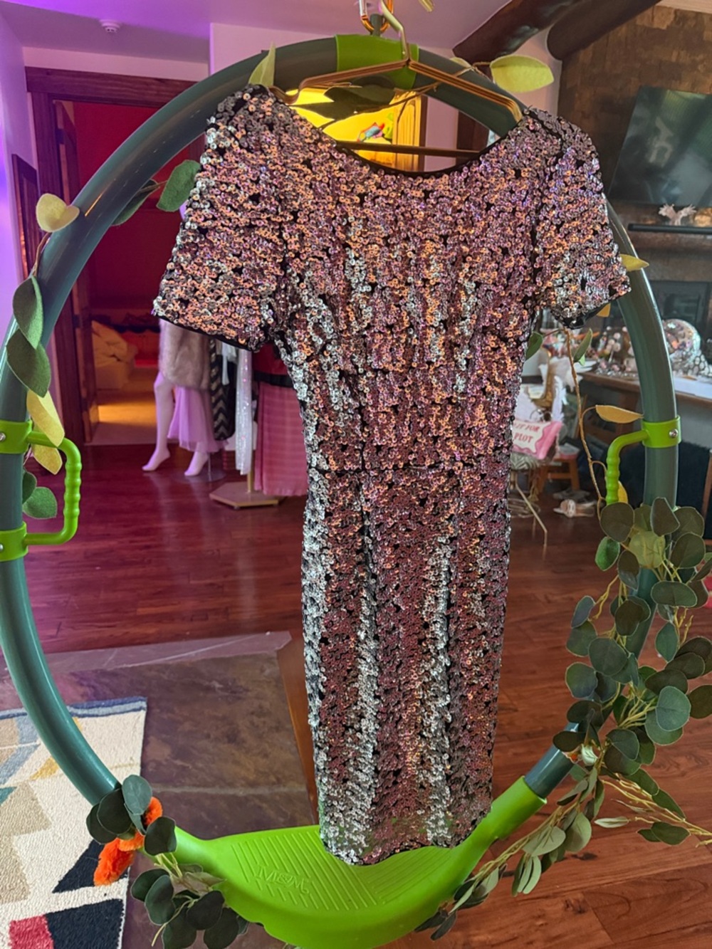 Lulu's Silver Sequin Short Sleeve Party Dress